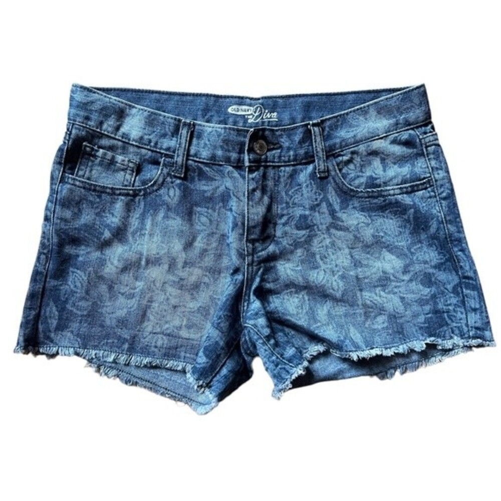 Old Navy Diva Floral Print Jean Shorts Women’s Size 4 Mid Rise Cut Offs Blue